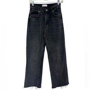 Zara Black High-Rise wide leg raw hem jeans size 2 / EUR 34